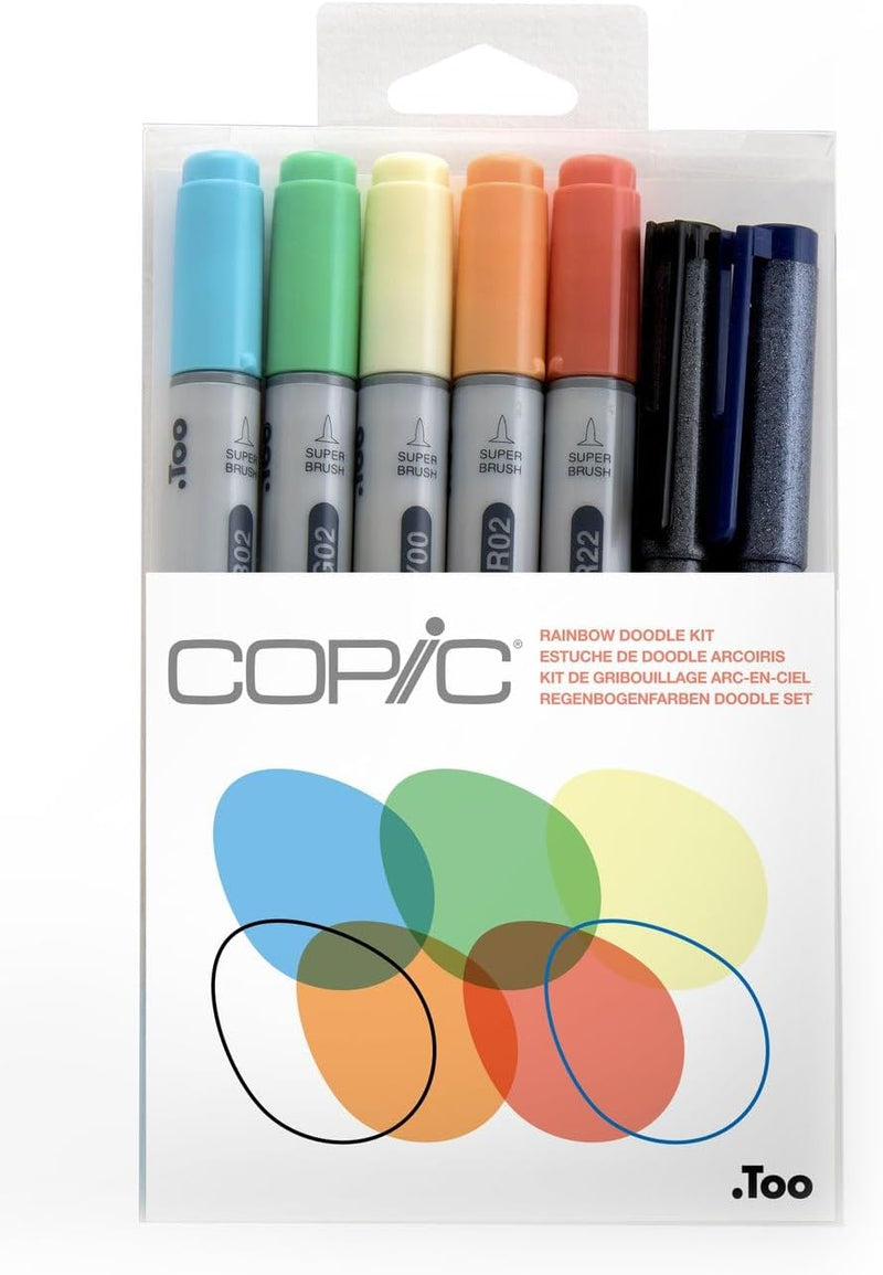 COPIC "Doodle Kit People", 7er Set Stifte farblich abgestimmt zum Thema Regenbogen, bestehend aus 5