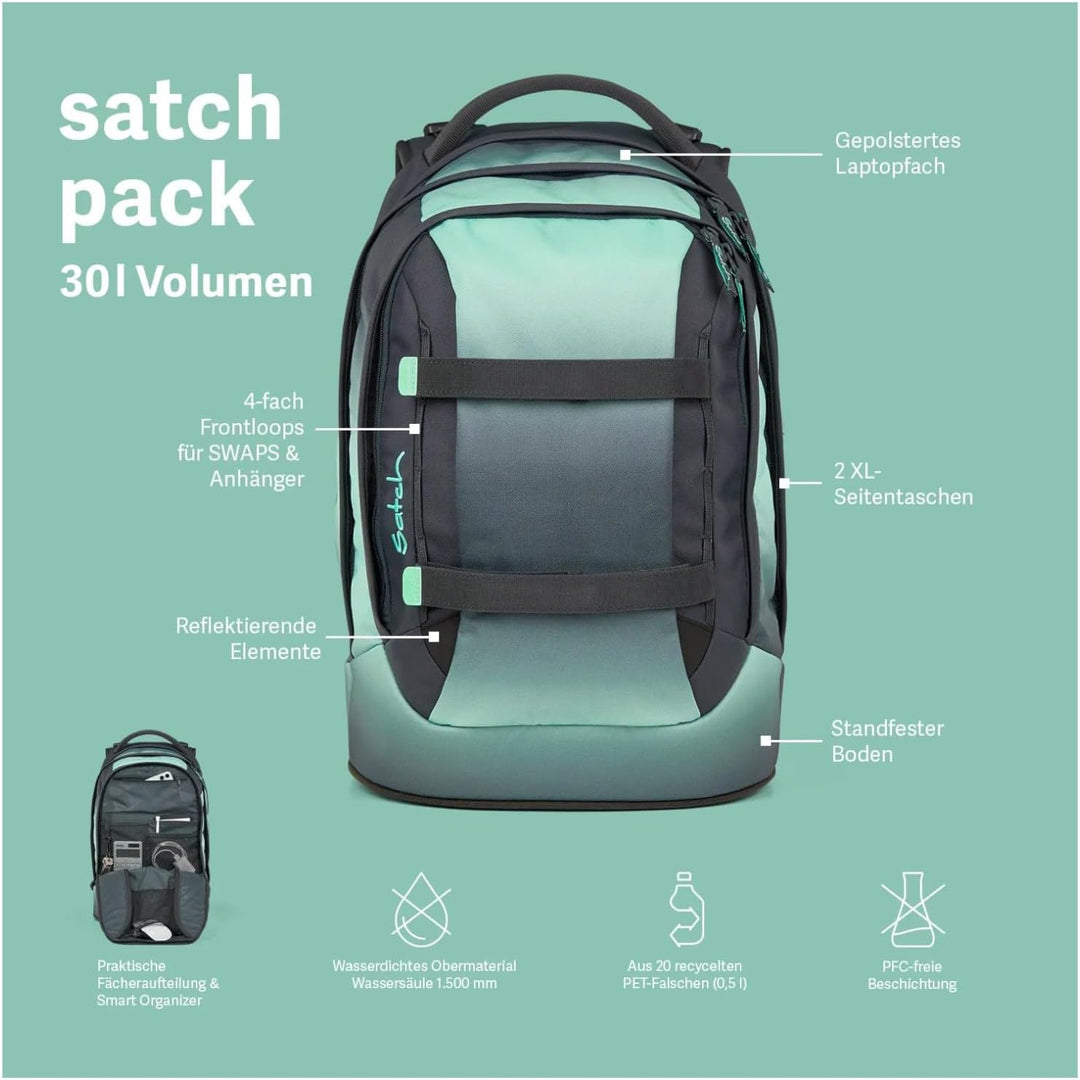 Satch Pack Set Schulrucksack-Set, 2-teilig ab 5. Klasse ergonomisch 30L Stauraum mit Schlamperbox un