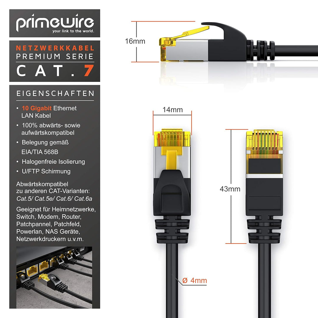 CSL - Cat 7 Netzwerkkabel Slim - 15m - Patchkabel – RJ45 – LAN Ethernet Gigabit Kabel – 10000 Mbit –
