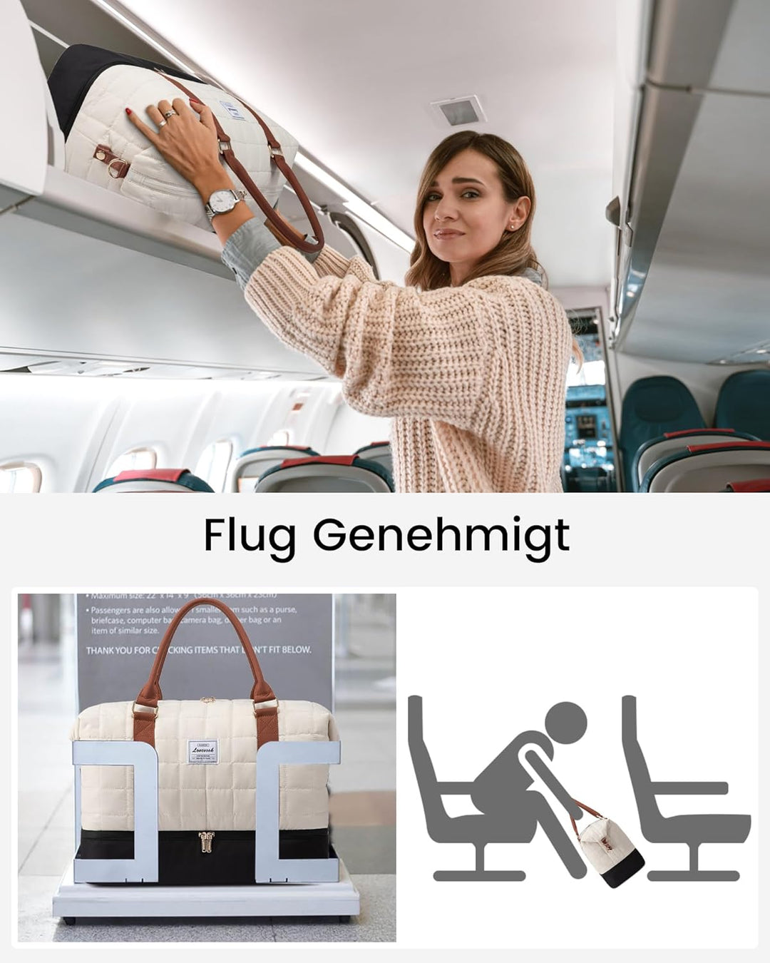 LOVEVOOK Reisetasche Damen, Leicht Puffer Weekender Handgepäck Tasche Kliniktasche Geburt Krankenhau