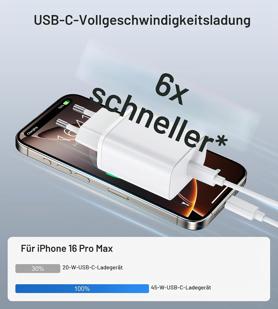 45W USB C Ladegerät Ladekabel for iPhone 17 16 15/17 16 15 Pro/17 16 15 Pro Max/17 Air/16 15 Plus/iP