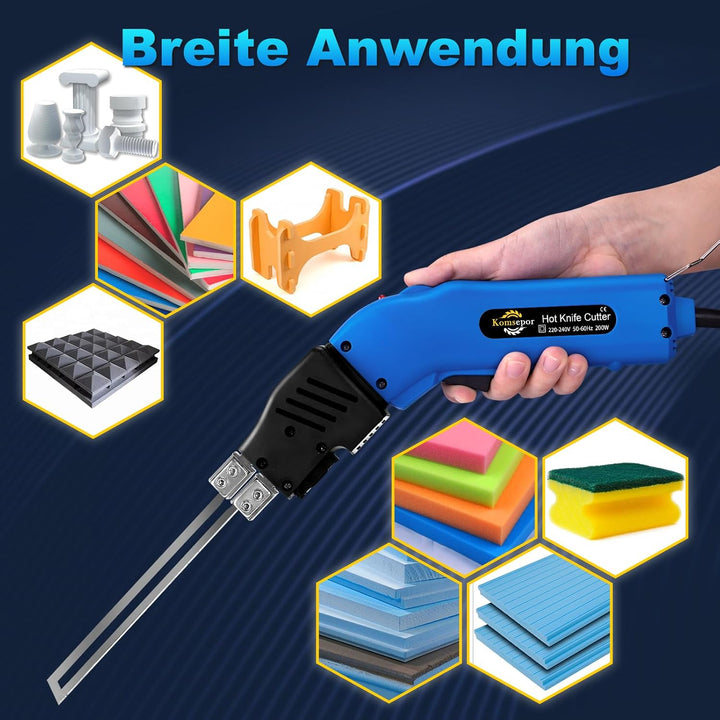 Komsepor 200W Styroporschneider Elektrische Heissmesser Schaumschneider mit 4 Nichrom Klingen 0-600℃