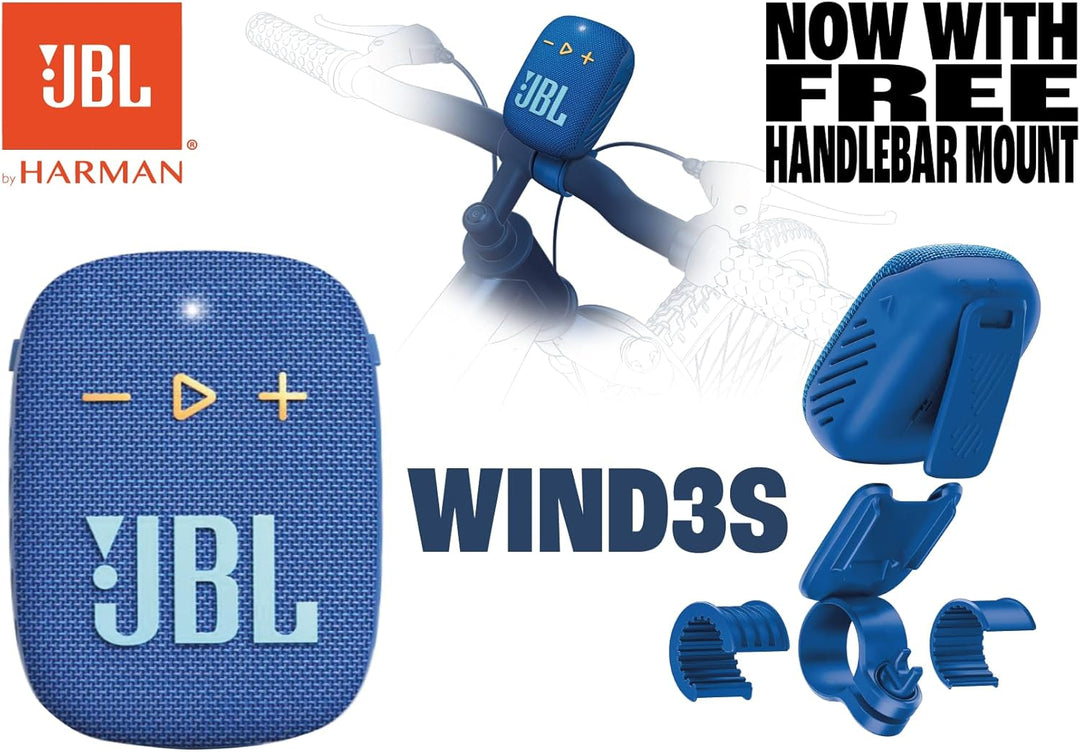 JBL Box Wind 3S Tragbarer Mini Bluetooth Lautsprecher Wasserdicht mit Clip für Sport, Fahrrad und Ro