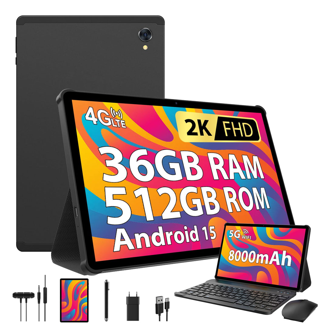 2K 10.6 Zoll Android 15 Tablet, 4G LTE+5G WiFi, 36GB RAM+512GB ROM (2TB TF), Octa-Core, 2000 * 1200F