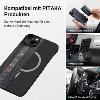 pitaka Hülle für iPhone 14 Plus Kompatibel mit Magsafe Ultradünn Hülle aus 600D Aramidfaser Magnetis