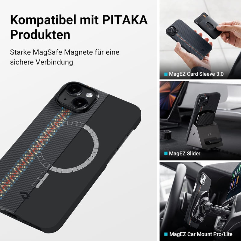 pitaka Hülle für iPhone 14 Plus Kompatibel mit Magsafe Ultradünn Hülle aus 600D Aramidfaser Magnetis