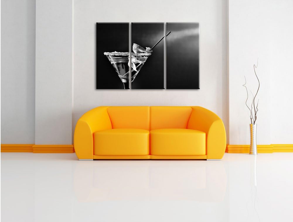 Pixxprint Monocrome, Cocktail mit Zuckerrand und Zitronenschale 3-Teiler Leinwandbild 120x80 Bild au