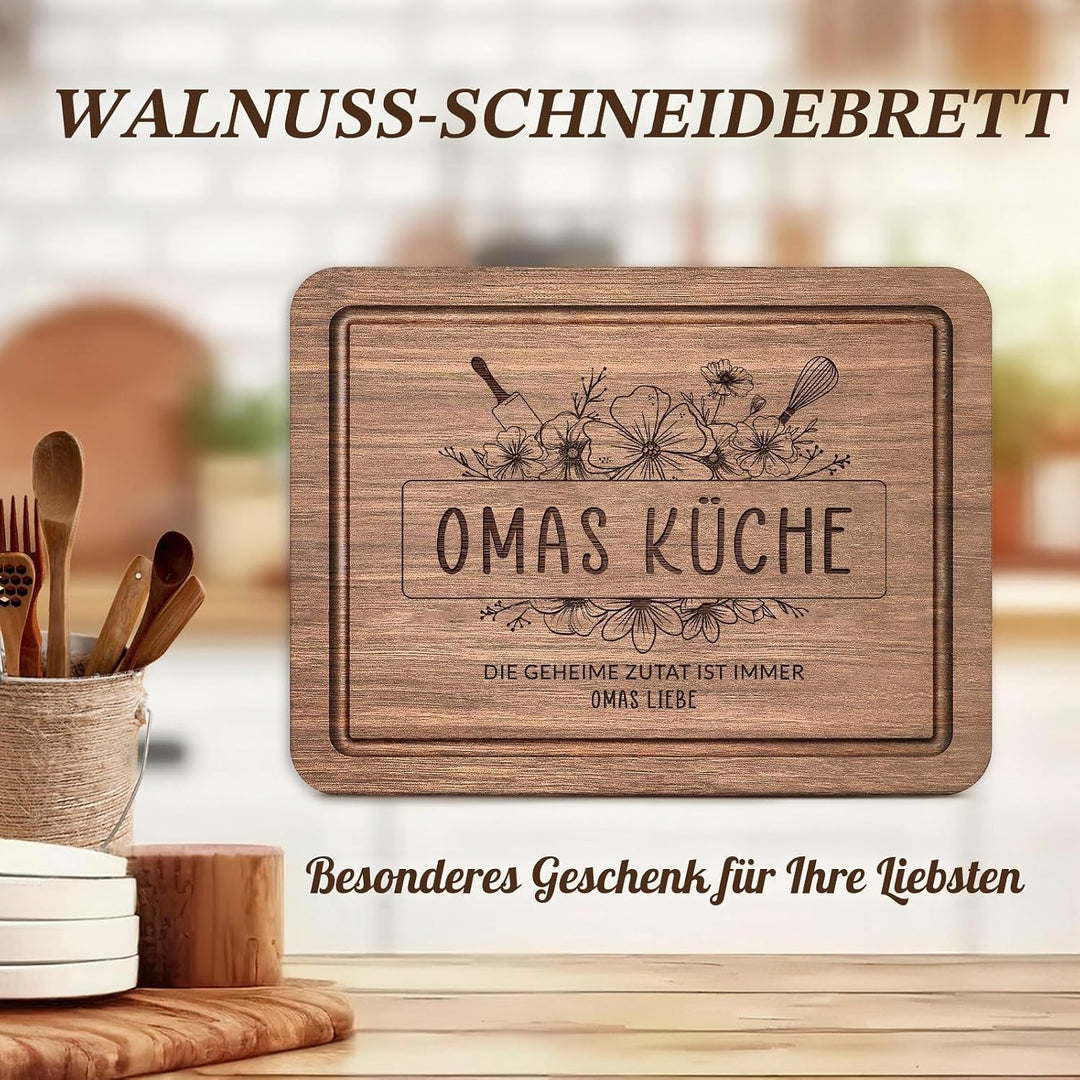 Juratar® Geschenke für Oma, Edles Schneidebrett aus Walnussholz mit Saftrille, Walnussholzbrett als