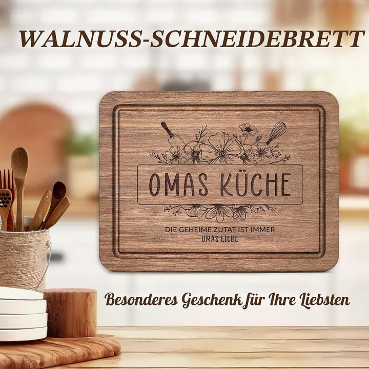 Juratar® Geschenke für Oma, Edles Schneidebrett aus Walnussholz mit Saftrille, Walnussholzbrett als