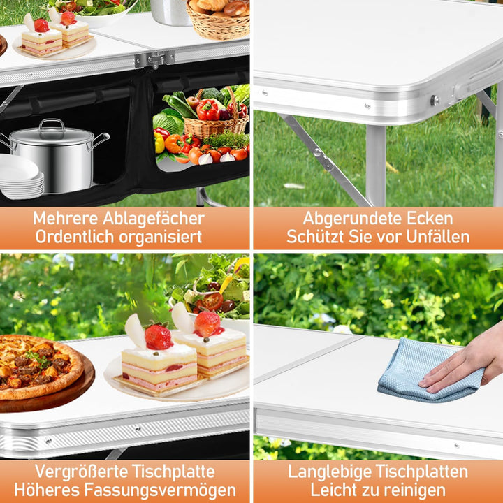 Campingküche Kompakte Outdoor-Küche, Spritzschutz & Staufächer Campingschrank Reiseküche, Ideal für