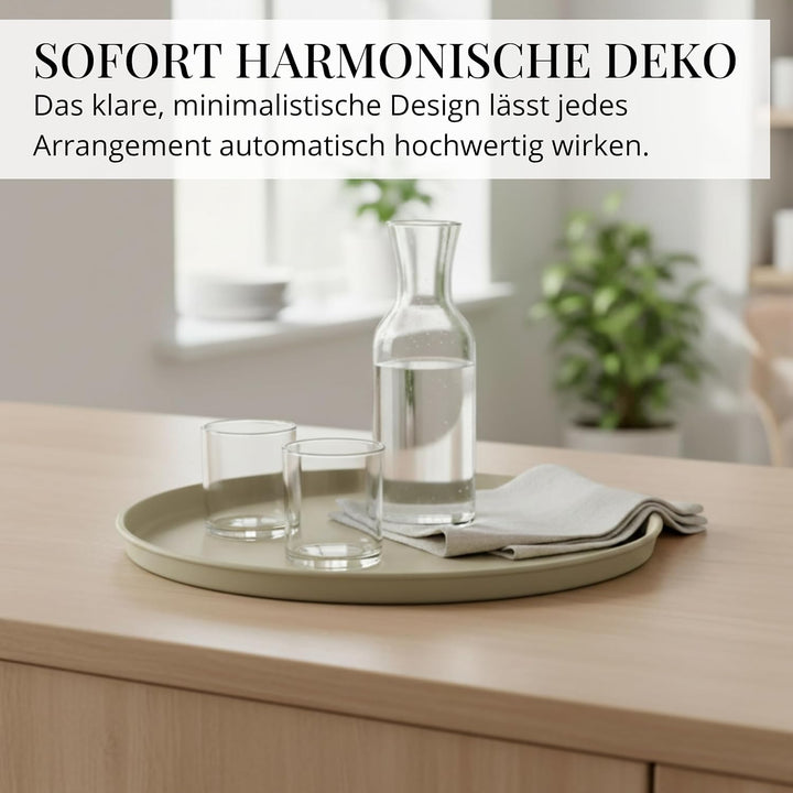 LIVLIG Deko Tablett 3er Set, Serviertablett rund (25 cm, 30 cm, 40 cm), Dekotablett für Adventskranz