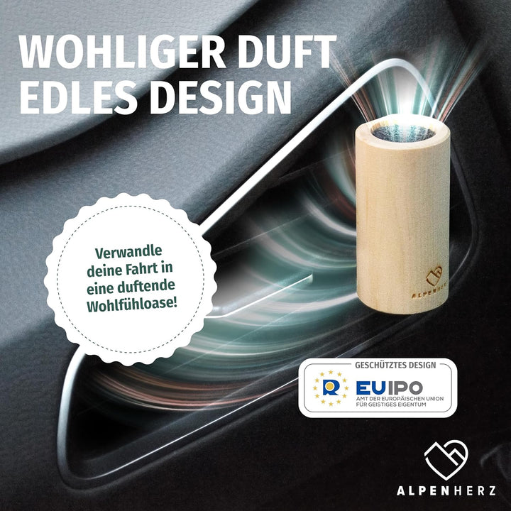 ALPEN HERZ Auto Lufterfrischer aus Zirbenholz wiederverwendbar Duftstecker Zirben Duft Geruchserfris