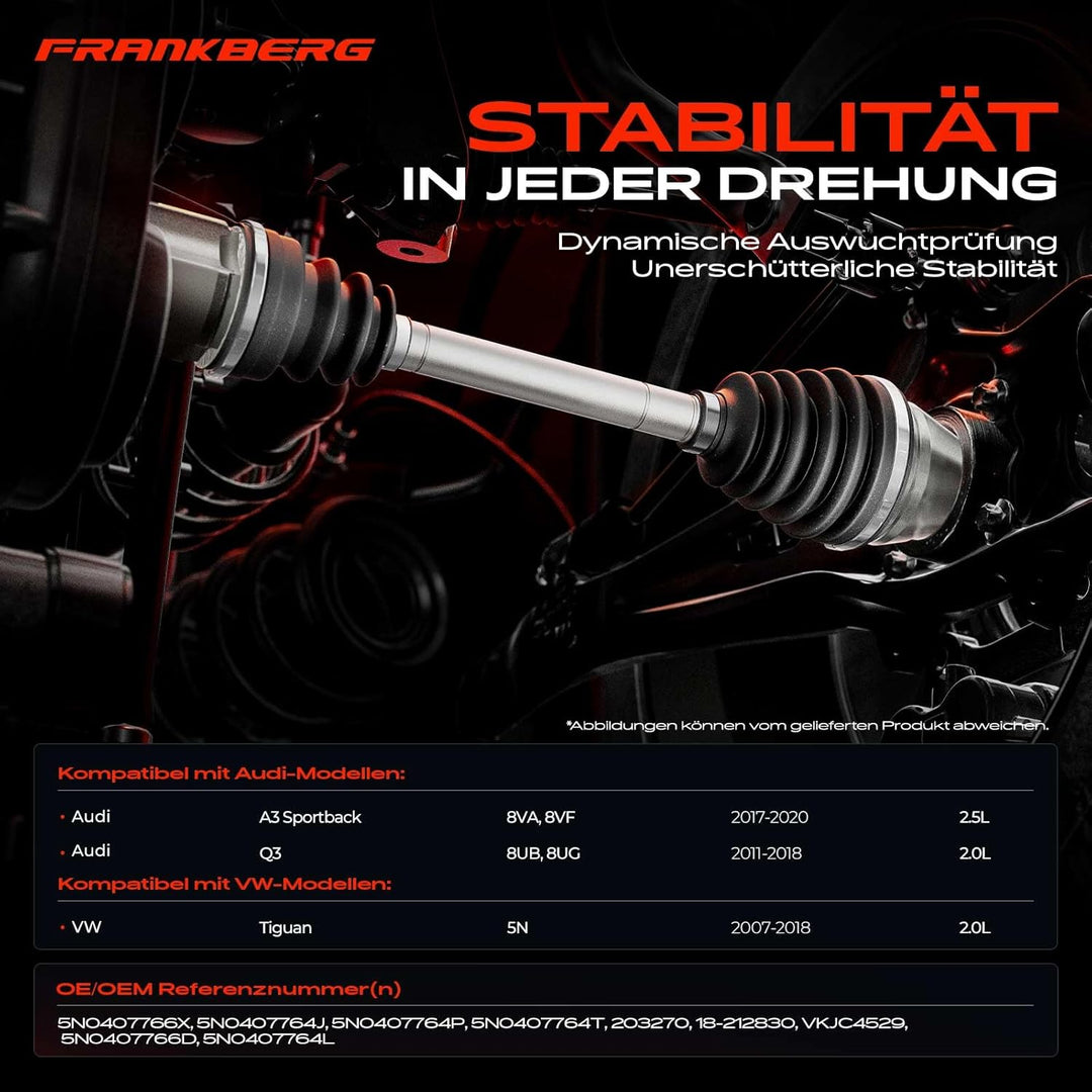 Frankberg Antriebswelle Vorne Rechts Kompatibel mit A3 Sportback 8VA 8VF 2015-Heute Q3 8UB 8UG 2011-