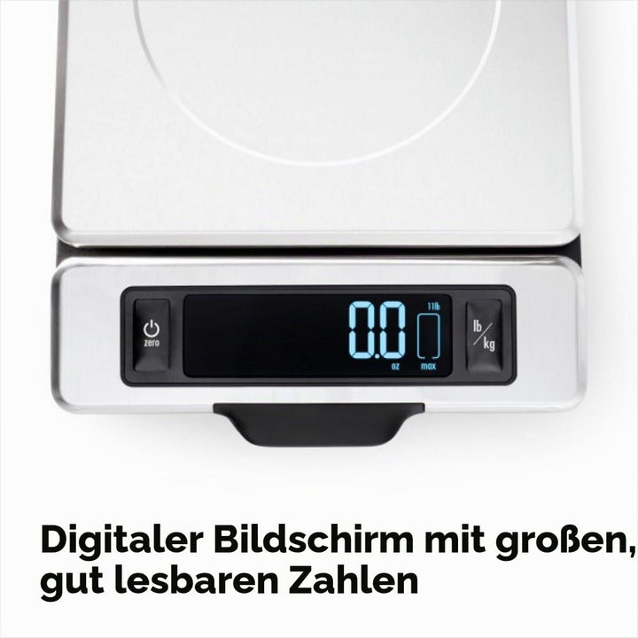 OXO Good Grips 5 kg Edelstahl-Küchenwaage:Ausziehbares Display für schattenfreie Anzeige+Leicht able