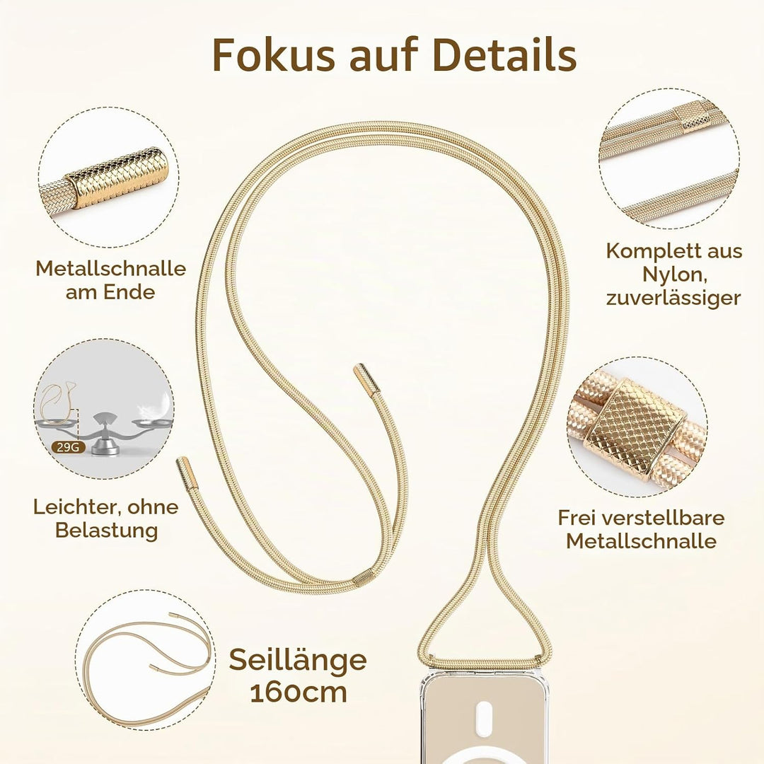 DiDaDi Handyhülle für iPhone 17 Pro Hülle mit Band &amp; Magnet - Transparente Handykette, Abnehmbar mit