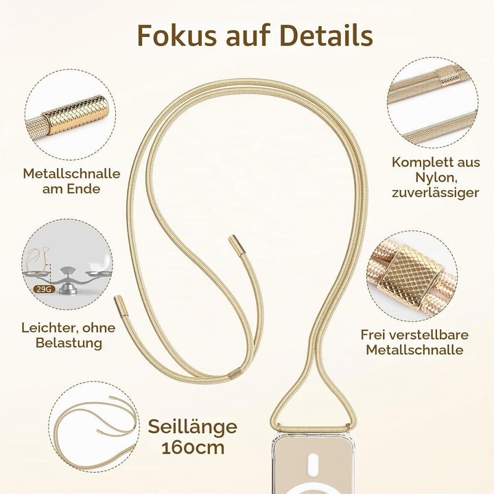 DiDaDi Handyhülle für iPhone 17 Pro Hülle mit Band &amp; Magnet - Transparente Handykette, Abnehmbar mit
