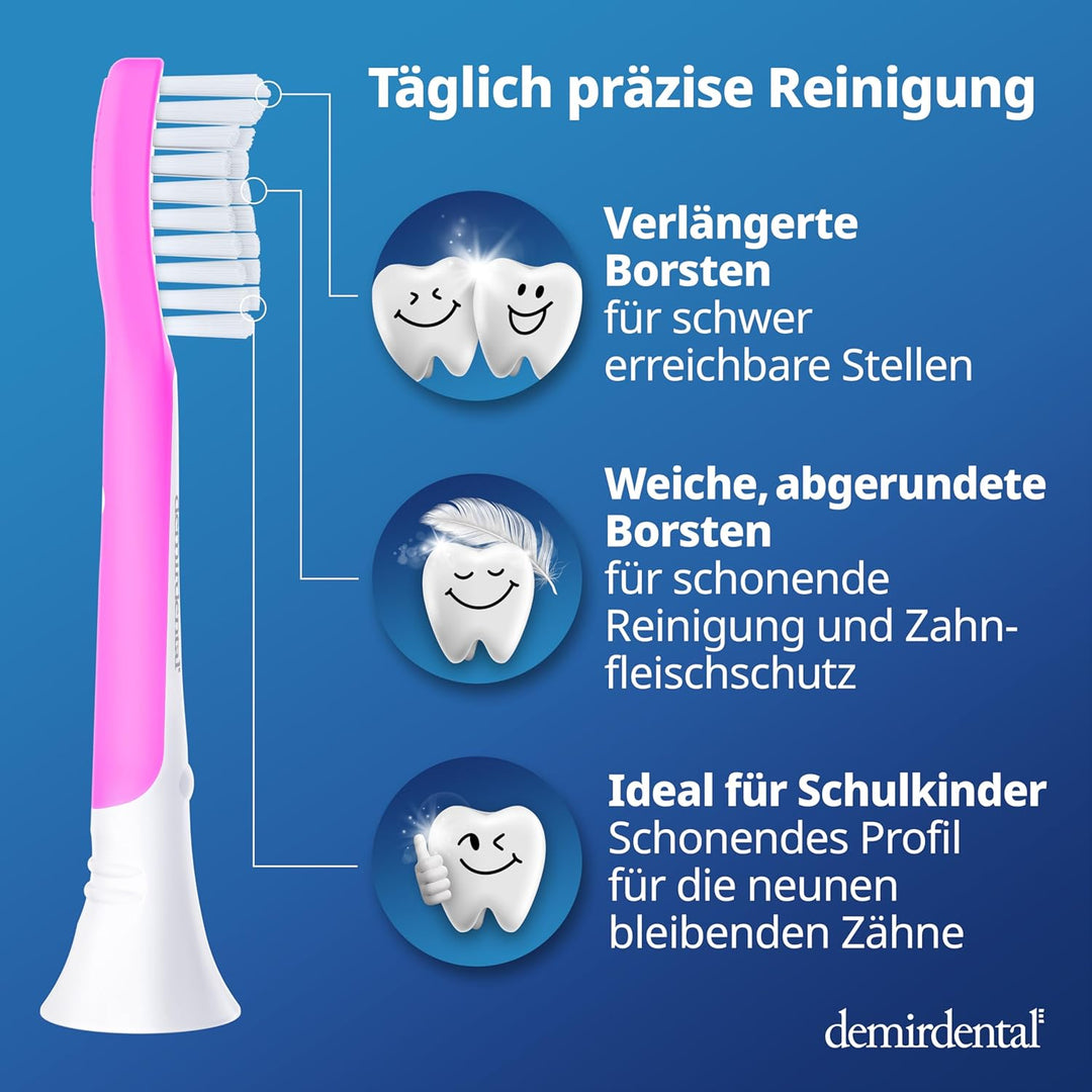 demirdental Kinder Ersatzbürsten passend für Philips Sonicare Kids, Bürstenköpfe ab 7 Jahre, entspri