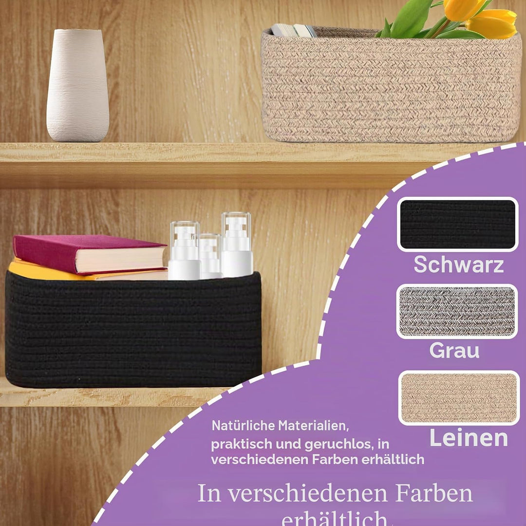 Baumwollseil Aufbewahrungskorb 3er-Set, Aufbewahrungskorb aus Baumwolle Korb Faltbare mit Griffen, S