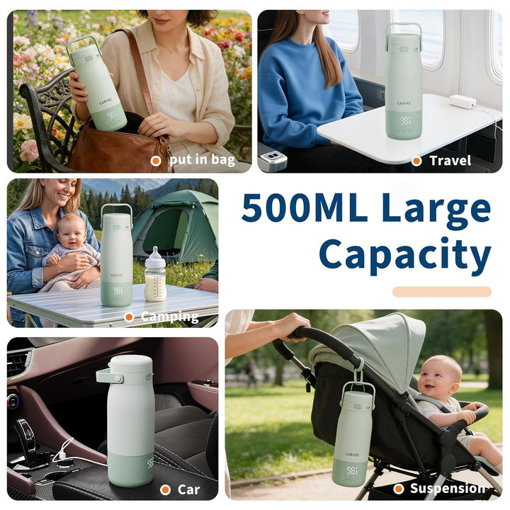 Baby Flaschenwärmer Unterwegs, Mobiler Milcherwärmer Mit Akku, 500ml, LED-Anzeige, 1°c Präzise Kontr