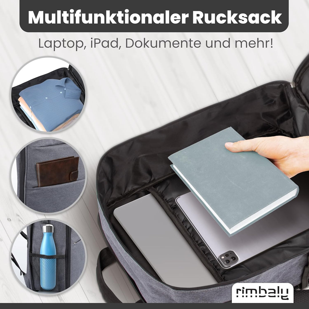 Laptop Rucksack - wasserabweisend & Stossfest - USB-Anschluss, erweiterbar, Anthrazit - Ideal für Bu