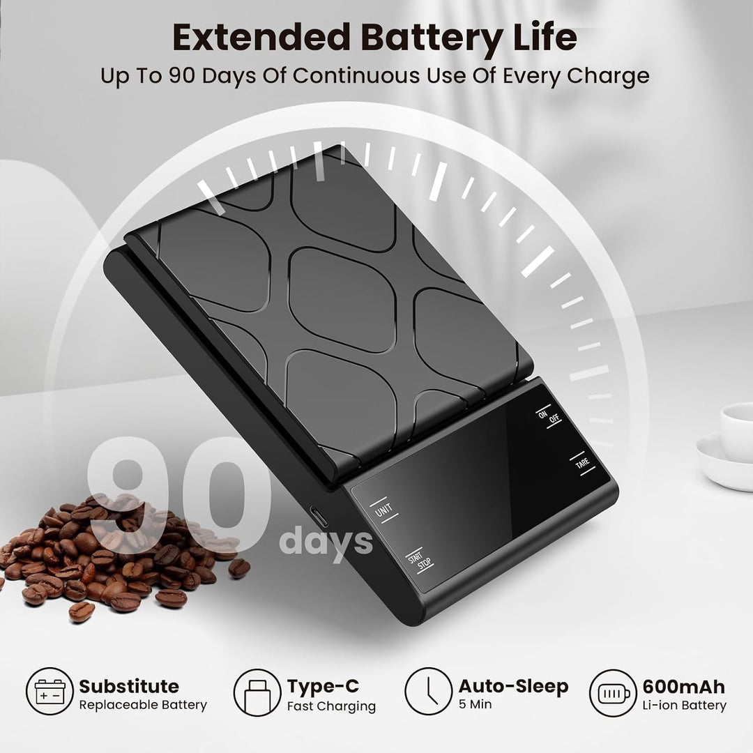 Digital Kaffeewaage Mit Timer, wiederaufladbare Espresso Waage 5 kg/0,1 g Präzisionswaage für Espres