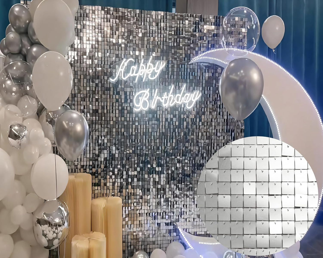 Kate Schimmernde Wand Hintergrund Silber Quadratisch Pailletten Glitzer Foto Hintergrund Paneel Deko