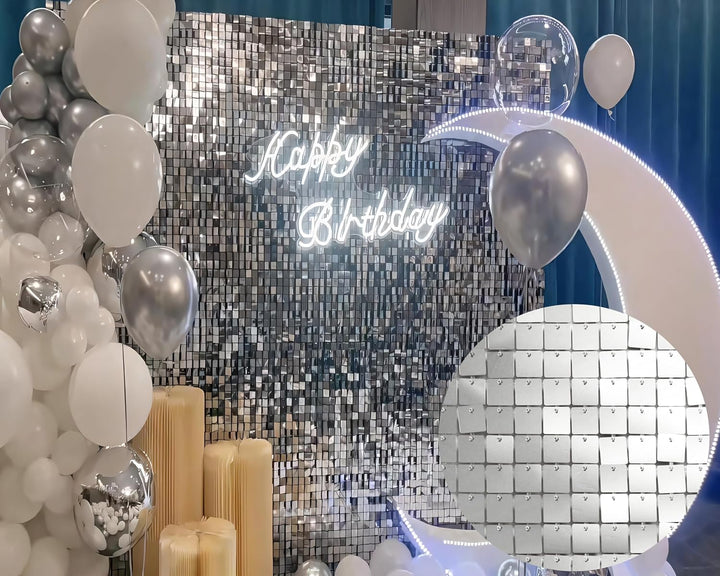 Kate Schimmernde Wand Hintergrund Silber Quadratisch Pailletten Glitzer Foto Hintergrund Paneel Deko