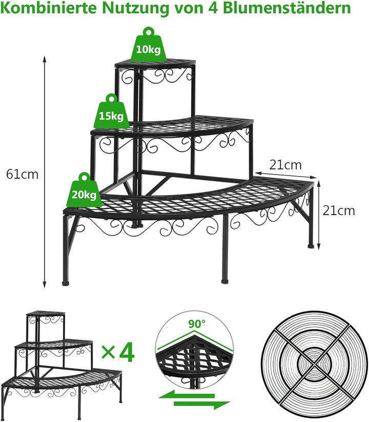 RELAX4LIFE Blumentreppe 3-stufig, Blumenregal aus Metall, Blumenständer mit 3 Ebenen, Pflanzenstände