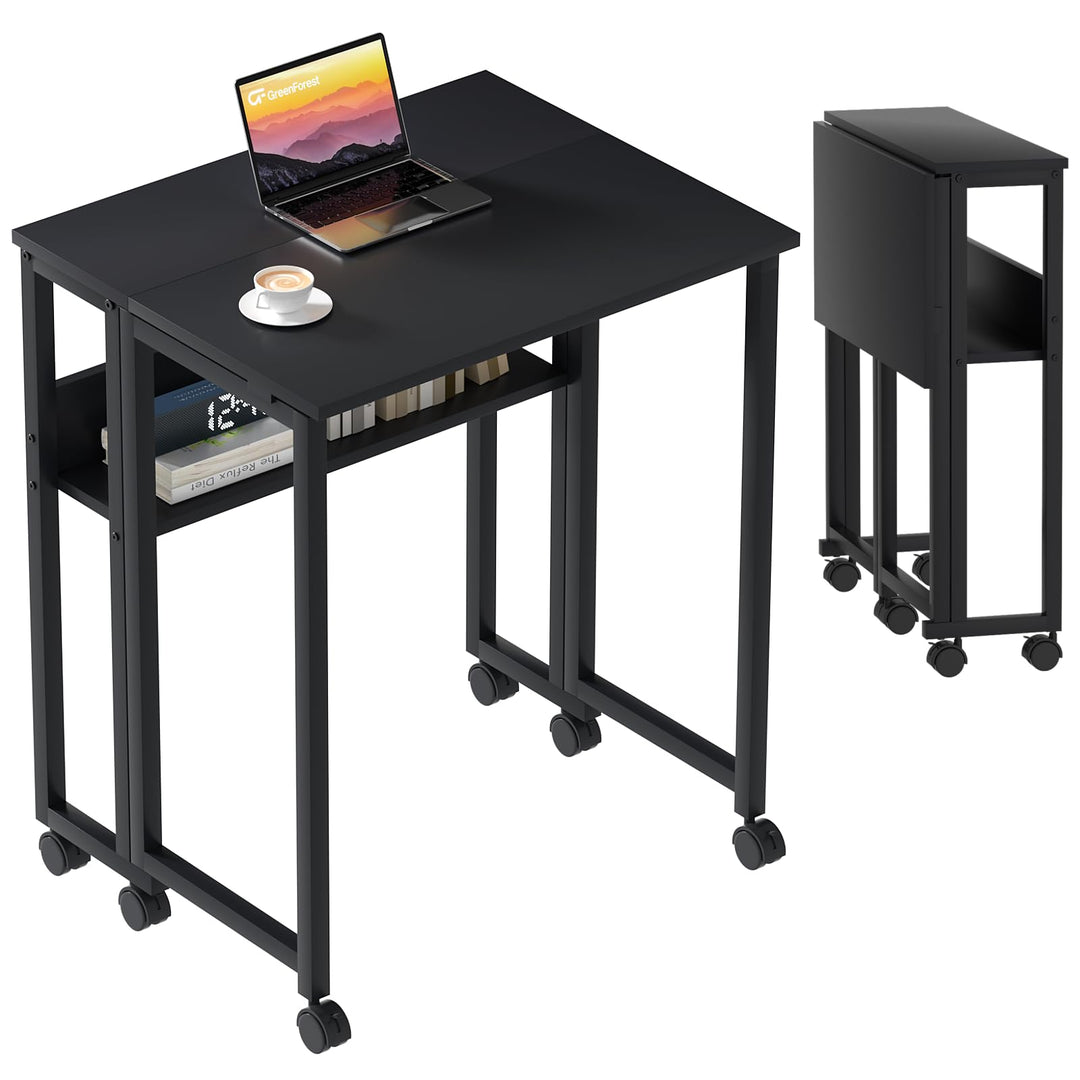 GreenForest Kleiner Schreibtisch Klappbar, 80 cm Klappschreibtisch mit Rollen, Einfache Montage Klap