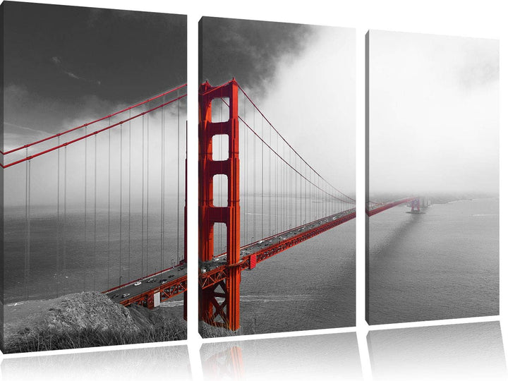 rote Golgen Gate Bridge in San Francisco schwarz/weiss 3-Teiler Leinwandbild 120x80 Bild auf Leinwan