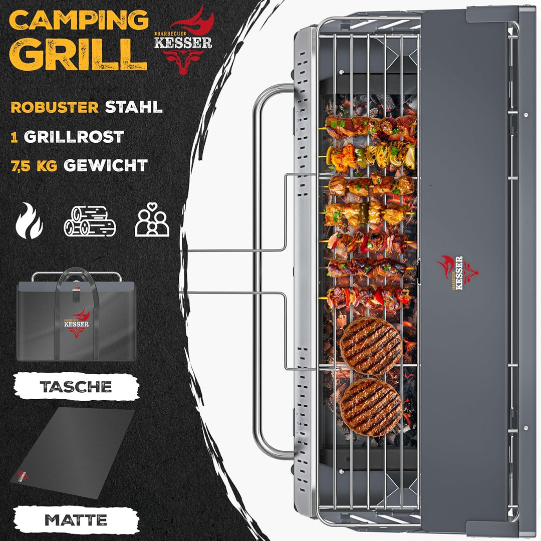 KESSER® Klappgrill tragbarer Camping Grill mit Gestell | Holzkohlegrill aus pulverbeschichtetem Stah