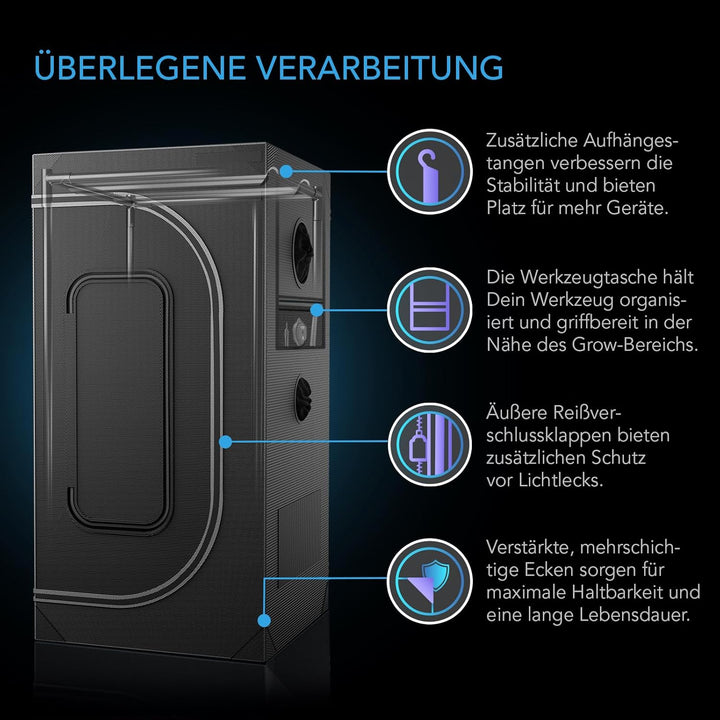 AC Infinity CLOUDLAB 632D 2-in-1 Advance Wachstumszelt, 91,4 x 61 x 182,9 cm, dickste 2,5 cm, Stange