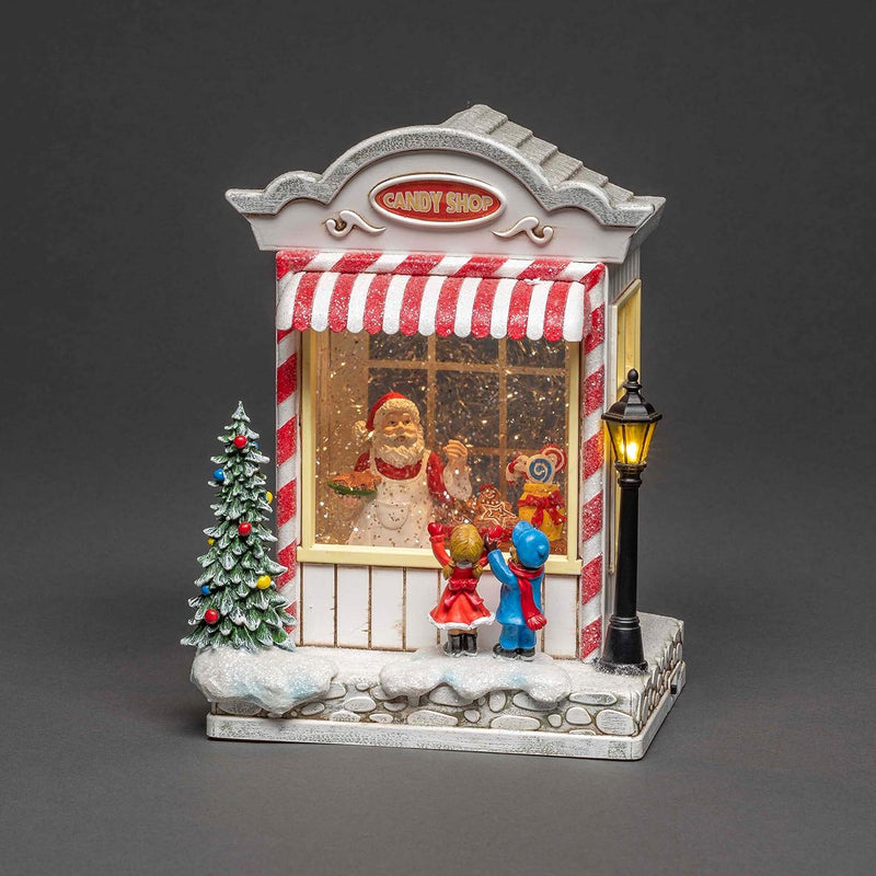 Konstsmide Schneekugel Candy Shop und Weihnachtsmann-Szene, mit Wasser gefüllt, für Innen (IP20) / O