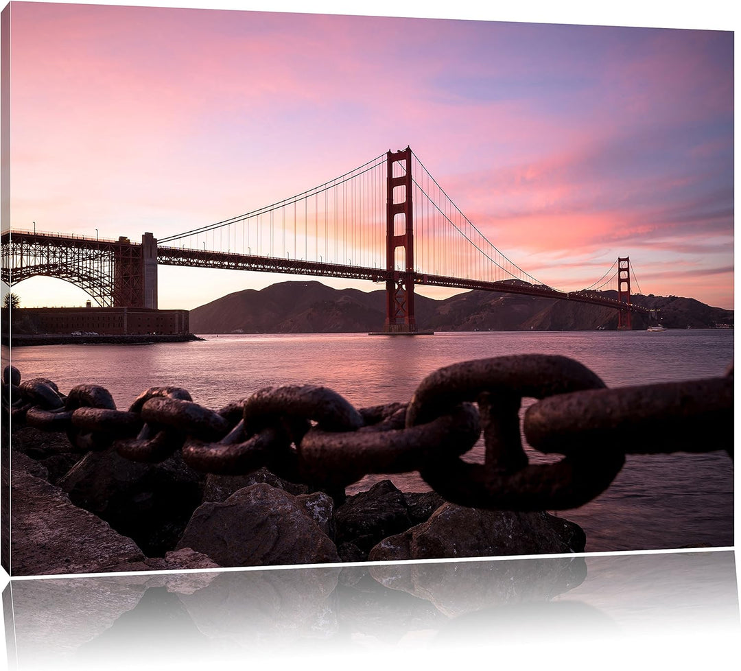 Pixxprint Golden Gate Bridge / 100x70cm Leinwandbild bespannt auf Holzrahmen/Wandbild Kunstdruck Dek