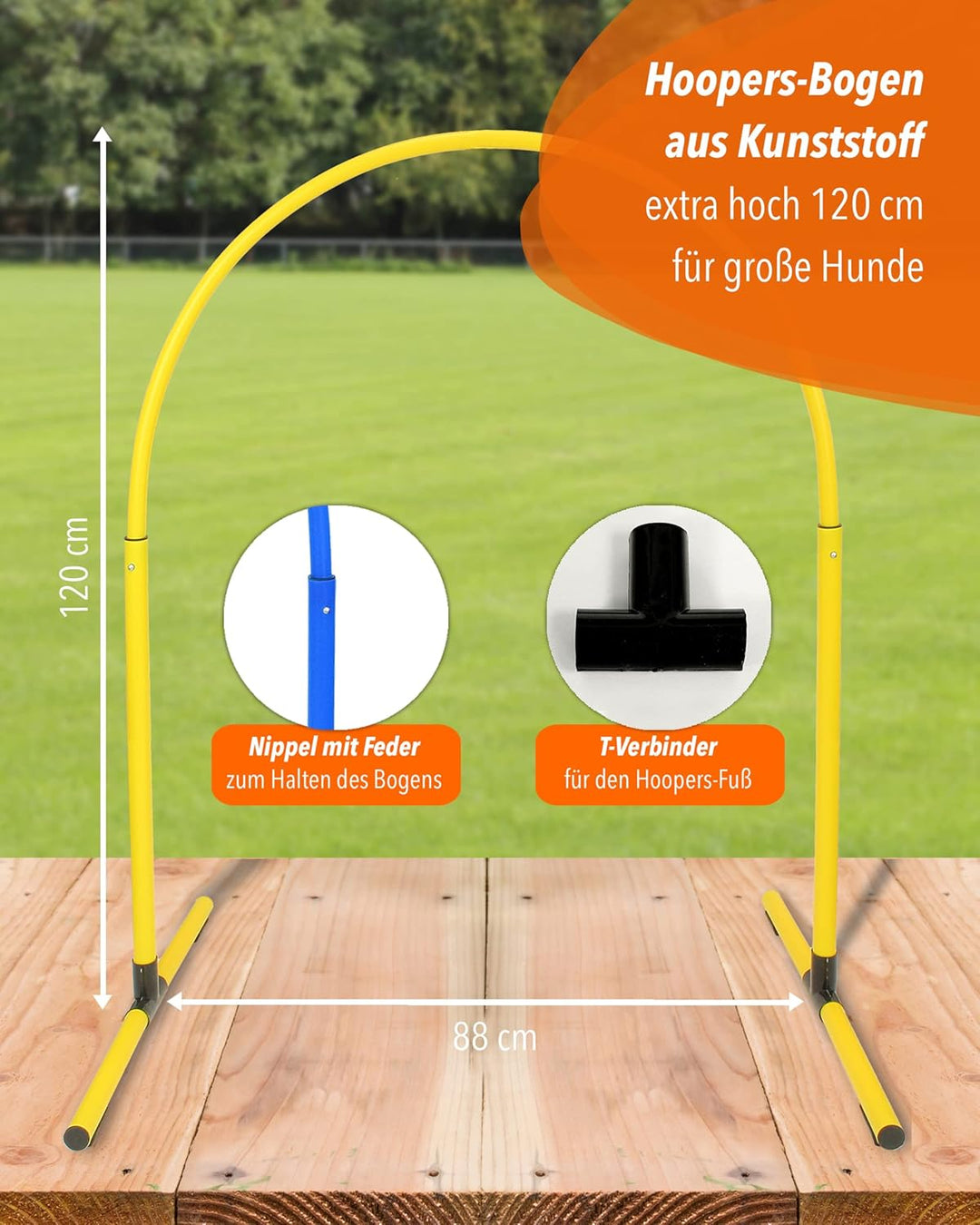 Hoopers-Bogen XL – 120cm hoch – Rot – sicher &amp; flexibel – VDH-konform – für grosse Hunde, Rot