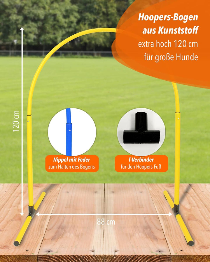 Hoopers-Bogen XL – 120cm hoch – Rot – sicher &amp; flexibel – VDH-konform – für grosse Hunde, Rot