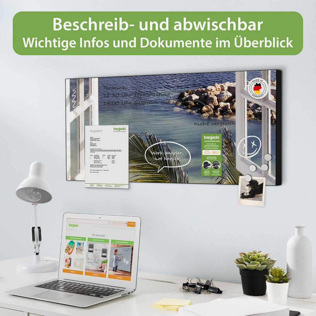 banjado Magnettafel schwarz 78 x 37cm / Magnetwand Metall/Magnetpinnwand als Memoboard/Pinnwand Magn