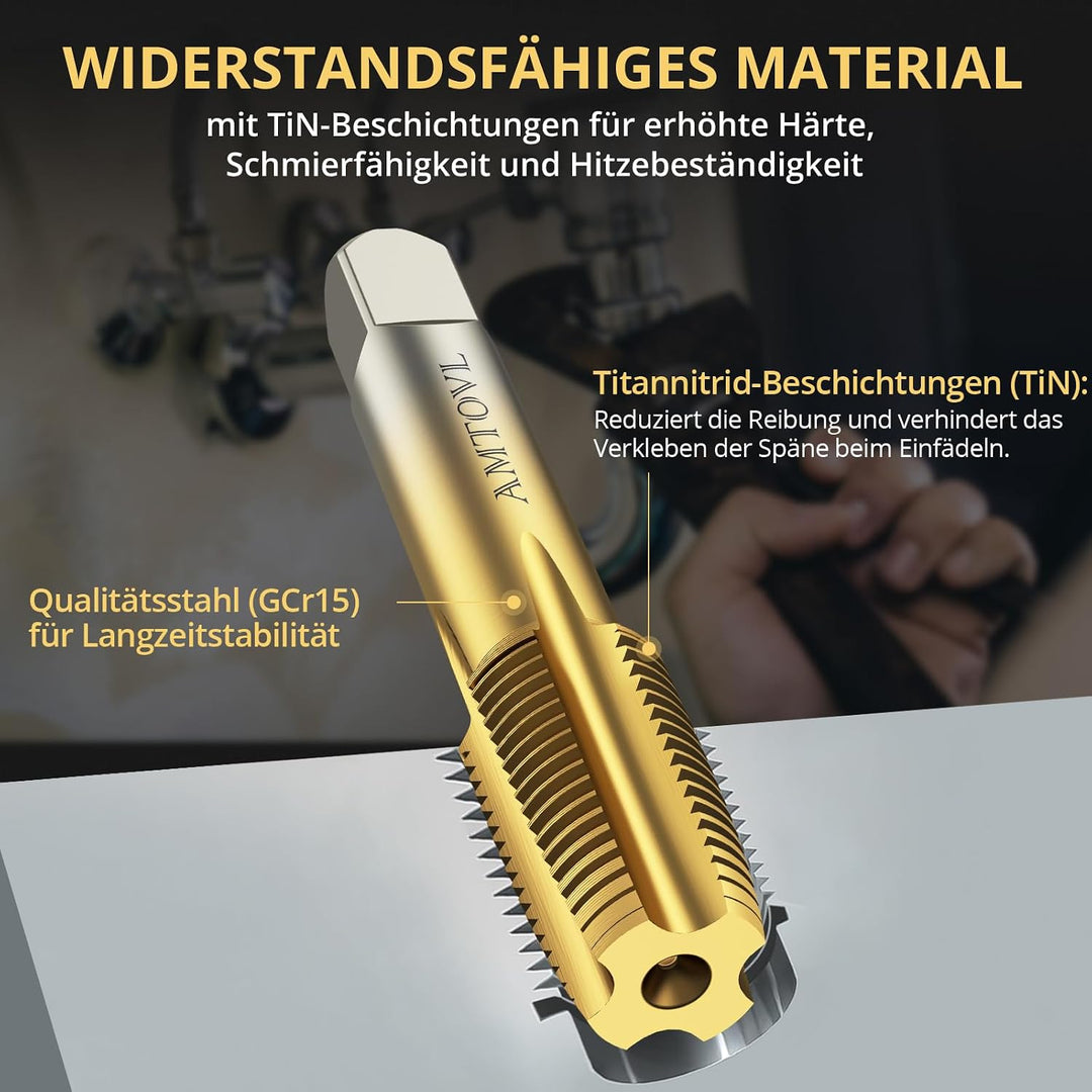 AMTOVL 6tlg. NPT Rohrgewindebohrer Set Gewindebohrer 1/8", 1/4", 3/8", 1/2", 3/4", 1&