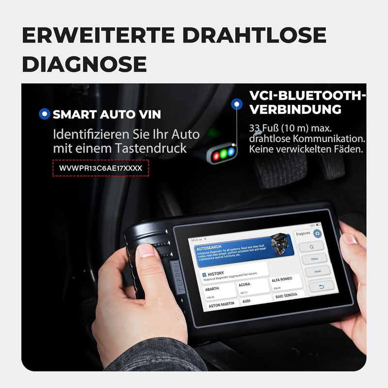 TOPDON ArtiDiag800 BT - OBD2 Batteriebetrieben Diagnosegerät für alle Fahrzeuge, KFZ mit Full System