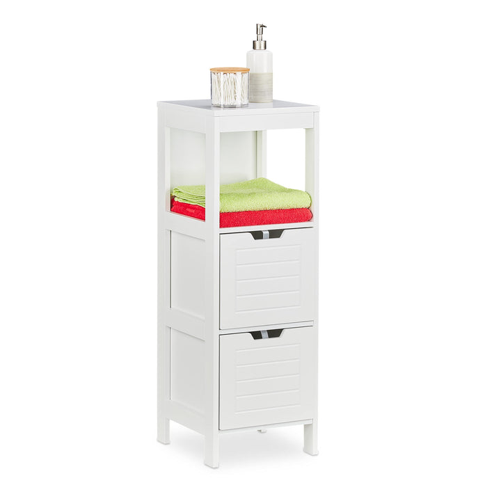 Relaxdays Badezimmerschrank, Landhausstil, HBT: 90 x 30 x 30 cm, 2 Schubladen, 1 Ablage, freistehend