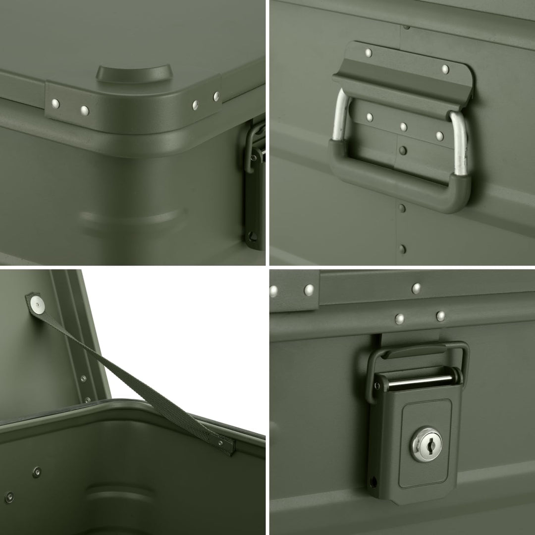 ALUBOX Alukiste abschliessbar E78G OLIVGRÜN - Premium Lagerbox 78 Liter - Materialstärke 1mm - Decke