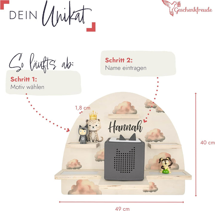 Geschenkfreude Personalisiertes Toniebox Regal für Kinderzimmer - Kinder Wandregal für Tonie Hörfigu
