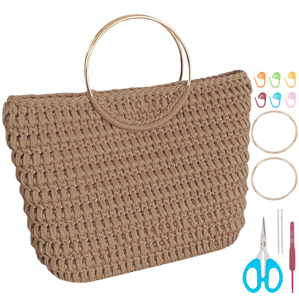 INFUNLY DIY Häkeltaschen Set Für Anfänger Hellkhaki Häkelset Für Tragetaschen Mit Video Tutorials Hä