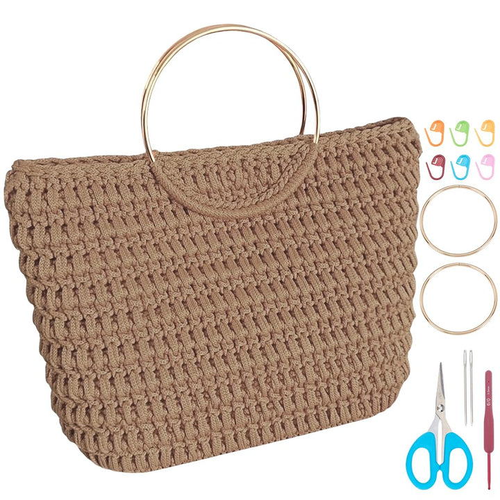 INFUNLY DIY Häkeltaschen Set Für Anfänger Hellkhaki Häkelset Für Tragetaschen Mit Video Tutorials Hä