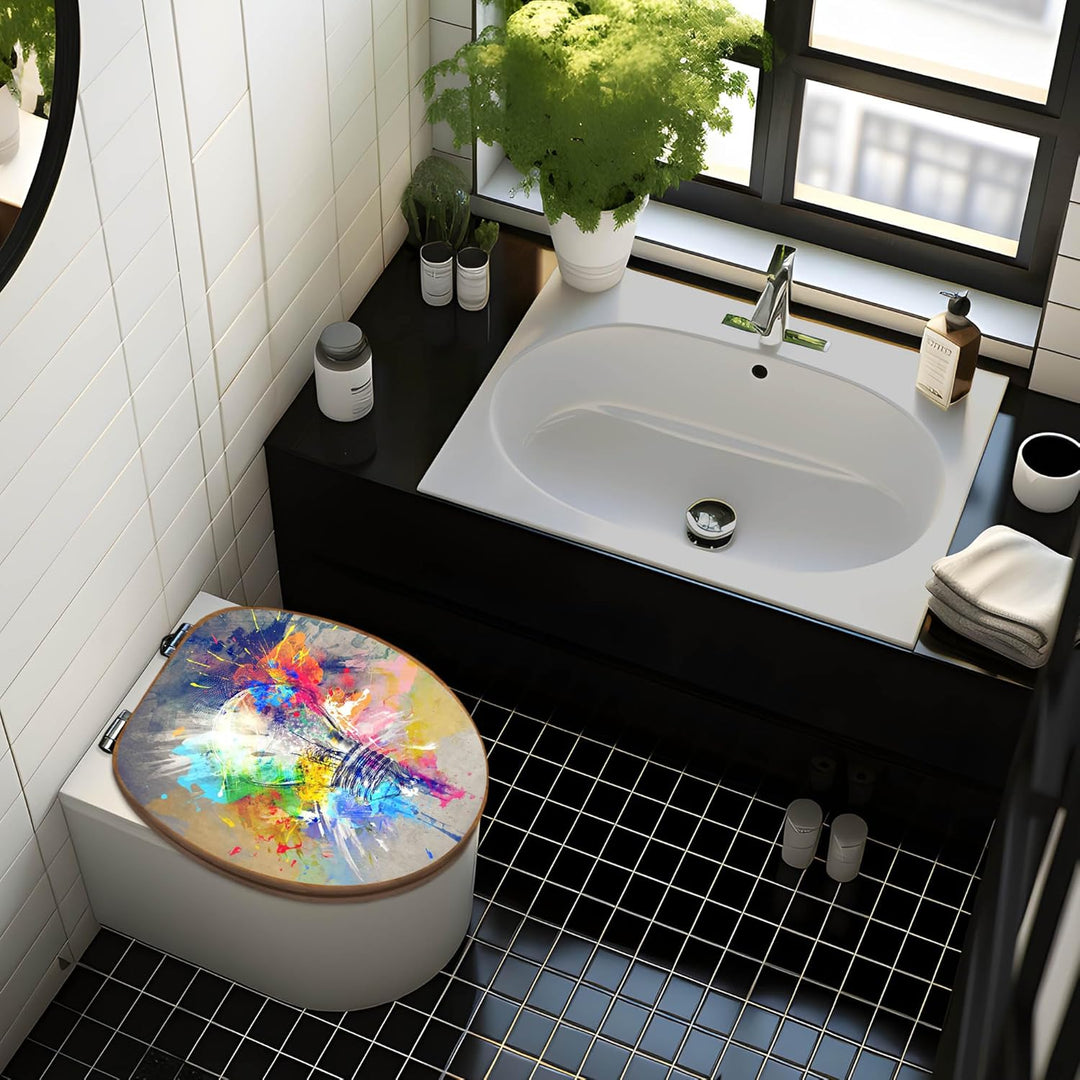 banjado® Design WC Sitz Bambus Absenkautomatik mit Motiv Idee/Toilettendeckel mit Absenkautomatik Ho