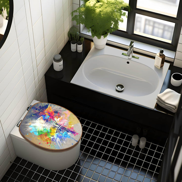 banjado® Design WC Sitz Bambus Absenkautomatik mit Motiv Idee/Toilettendeckel mit Absenkautomatik Ho