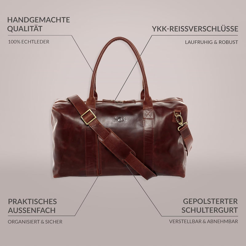 SID & VAIN XL Reisetasche Yale Zip aus Premium Leder I Sporttasche gross für Herren und Damen I Week