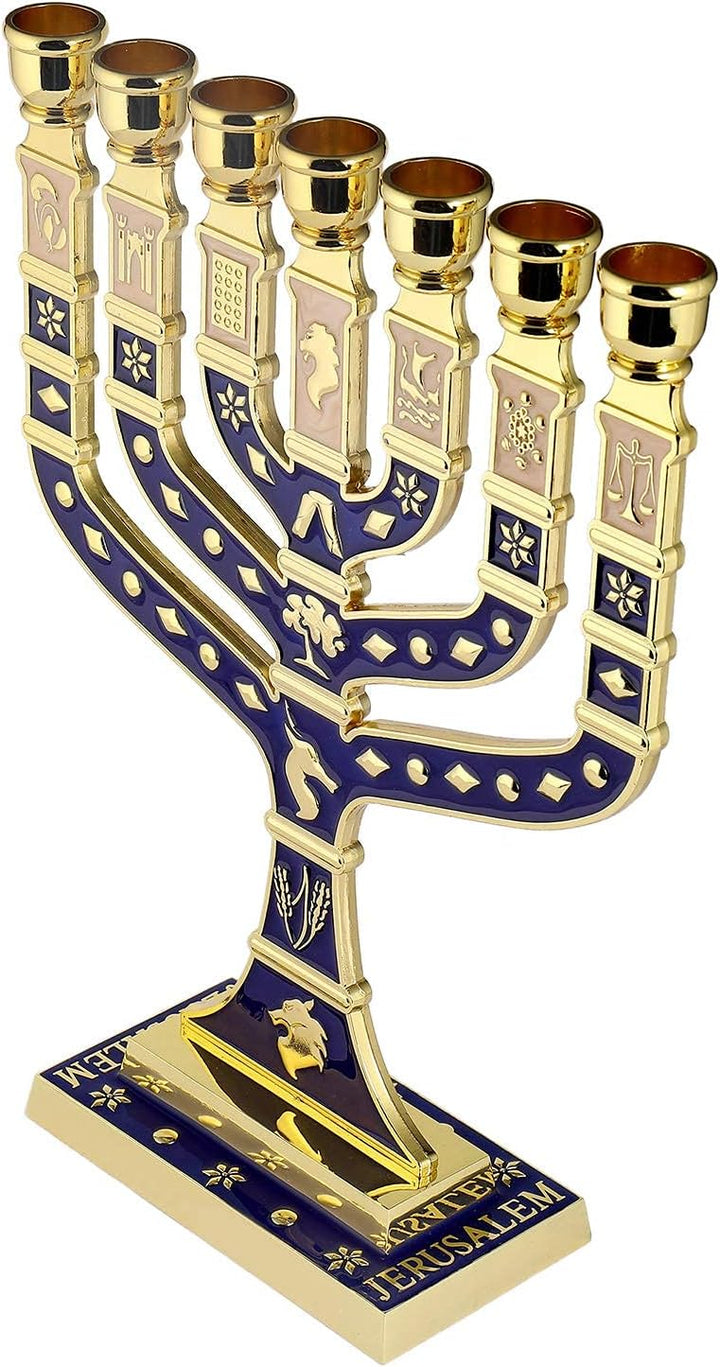 BRTAGG Menora, jüdischer Kerzenständer, 12 Stämme Israel, 7 Armen, Höhe 27 cm