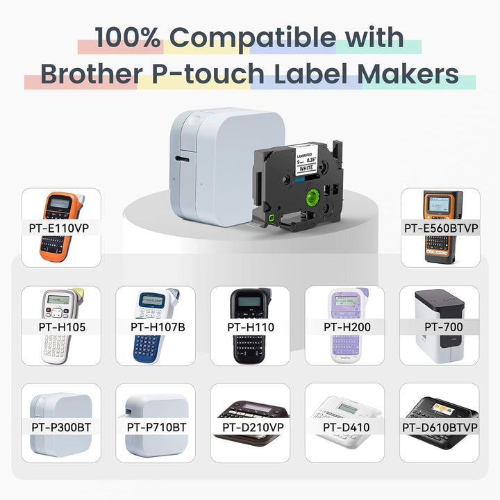 Markurlife Kompatibel mit Brother P-Touch 9 mm TZ-221 TZ-121 TZ-421 TZ-521 TZ-621 TZ-721 für Brother