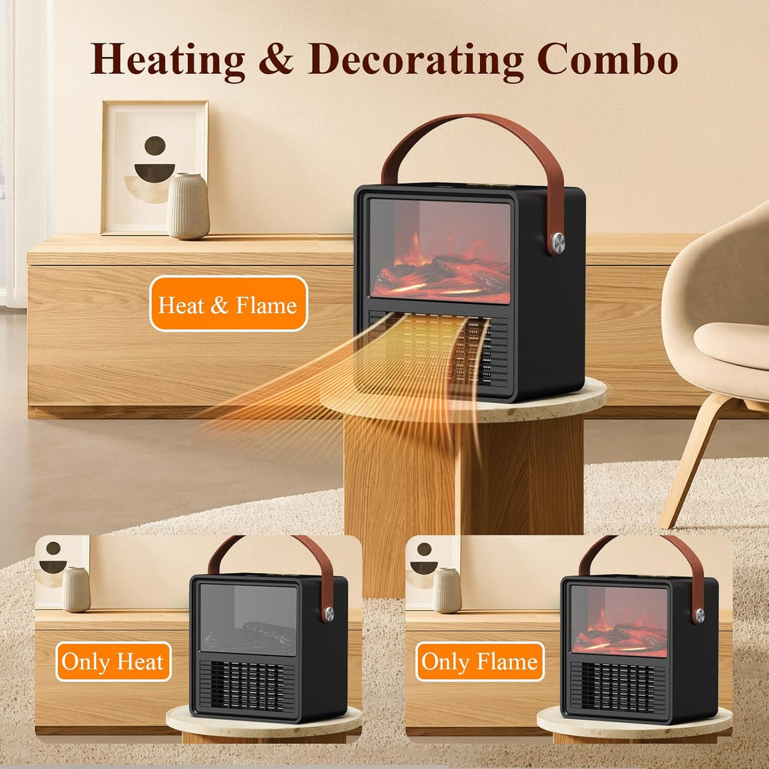 Minthouz Elektrischer Heizlüfter 1200W/800W, Keramik Heizgerät mit 3D Flammeneffekt, Einstellbarem T